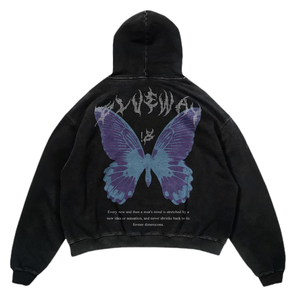 BLWY BUTTERFLY V2 RHINESTONE HOODIE - BLACK