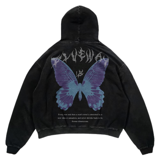 BLWY BUTTERFLY V2 RHINESTONE HOODIE - BLACK